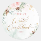 Blush roze winter onederland meisje verjaardag ronde sticker (Voorkant)