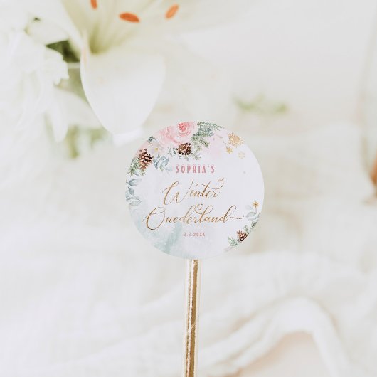 Blush roze winter onederland meisje verjaardag ronde sticker