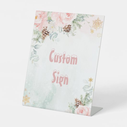Blush roze Winter onederland verjaardag op maat Reclamebord Met Voetstuk (Voorkant)