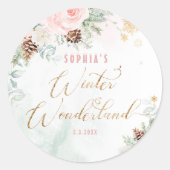 Blush roze winter wonderland meisje verjaardag ronde sticker (Voorkant)