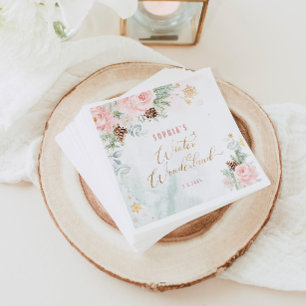 Blush roze winter wonderland meisje verjaardag servet