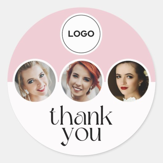 Blush Roze Wit 3 Foto MUA Logo Bedankt Ronde Sticker (Voorkant)