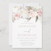 Blush Roze & Wit Bloemen Moderne Bruiloft Kaart (Voorkant)