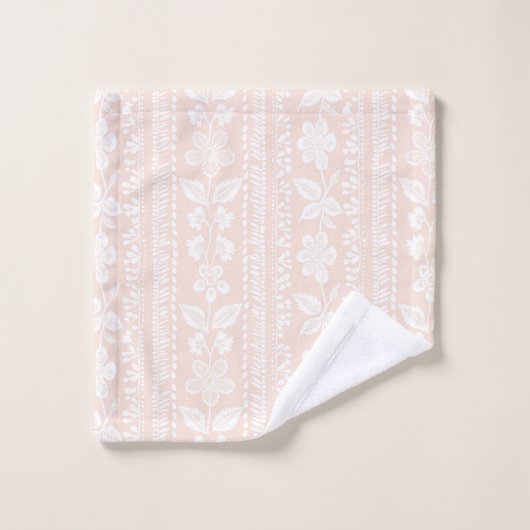 Blush Roze & Wit Bloemen Streep Damask Bad Handdoek (Wasdoekje)