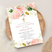 Blush roze wit bloemendoop 1e verjaardag kaart