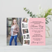 Blush Roze & Wit Filmstrip 6 Foto Afstuderen Kaart (Staand voorkant)