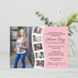 Blush Roze & Wit Filmstrip 6 Foto Afstuderen Kaart
