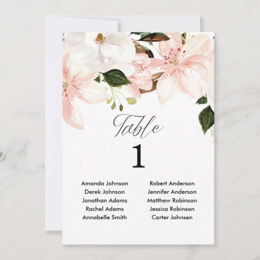 Blush roze wit floral 5"x7" tafel nummers kaart (Voorkant)