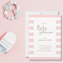 Blush Roze Wit Gestreept Meisje Baby shower