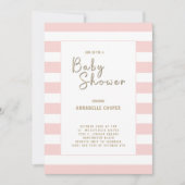 Blush Roze Wit Gestreept Meisje Baby shower Kaart (Voorkant)