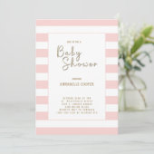 Blush Roze Wit Gestreept Meisje Baby shower Kaart (Staand voorkant)