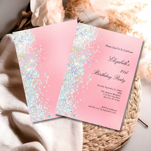 Blush Roze Wit Glitter Glam Bling 21e Verjaardag Kaart