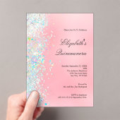 Blush Roze Wit Glitter Glam Bling Quinceanera Acryl Uitnodigingen (Insitu (Draagbaar))
