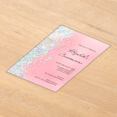 Blush Roze Wit Glitter Glam Bling Quinceanera Acryl Uitnodigingen (Laagn)