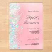 Blush Roze Wit Glitter Glam Bling Quinceanera Acryl Uitnodigingen (Voorkant)