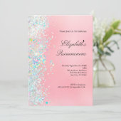 Blush Roze Wit Glitter Glam Bling Quinceanera Kaart (Staand voorkant)