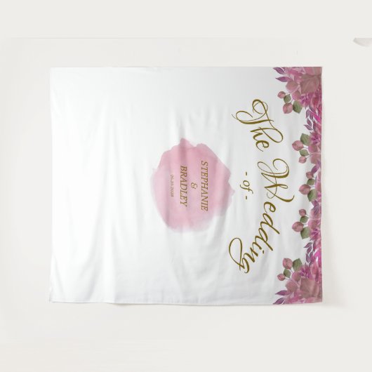 Blush Roze Wit Goud Elegante Bruiloft Achtergrond Wandkleed (Voorkant (horizontaal))