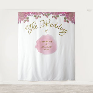Blush Roze Wit Goud Elegante Bruiloft Achtergrond Wandkleed
