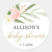 Blush roze wit goud floral baby shower stickers (Voorkant)