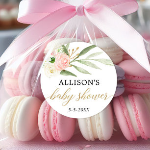 Blush roze wit goud floral baby shower stickers