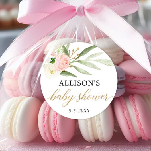 Blush roze wit goud floral baby shower stickers