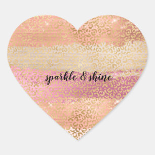 Blush Roze Wit Goud Girly Glam Luipaard Print Hart Sticker