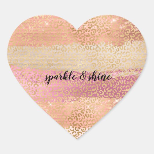Blush Roze Wit Goud Girly Glam Luipaard Print Hart Sticker (Voorkant)