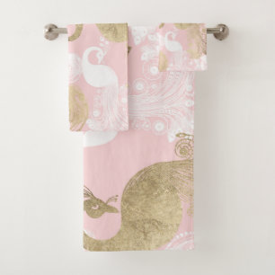 Blush roze wit goud koninklijke pauw vogel bad handdoek