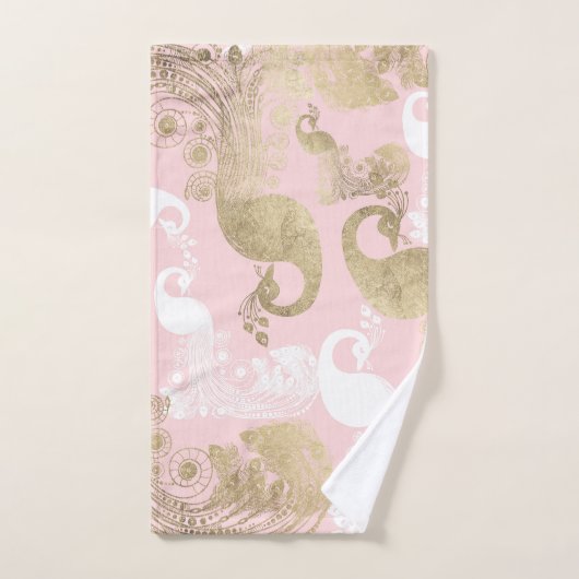 Blush roze wit goud koninklijke pauw vogel bad handdoek (Handdoek)