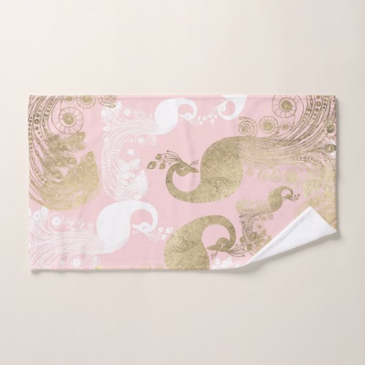 Blush roze wit goud koninklijke pauw vogel bad handdoek (Handdoek)