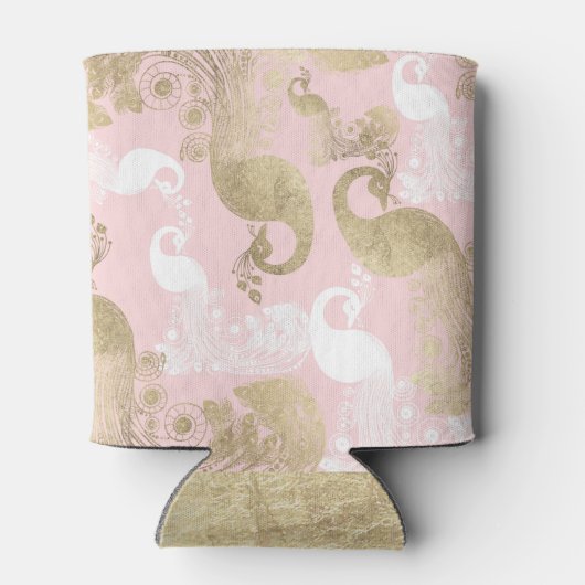 Blush roze wit goud koninklijke pauw vogel blikjeskoeler (Achterkant)