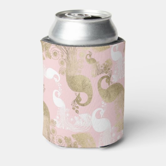 Blush roze wit goud koninklijke pauw vogel blikjeskoeler (Blikje Achterkant)