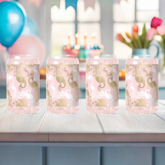 Blush roze wit goud koninklijke pauw vogel blikvorm glas (Insitu (Baby Shower))