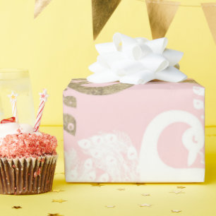 Blush roze wit goud koninklijke pauw vogel cadeaupapier