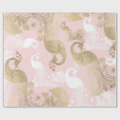 Blush roze wit goud koninklijke pauw vogel cadeaupapier (Vlak)