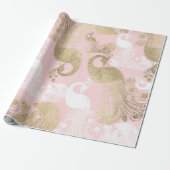 Blush roze wit goud koninklijke pauw vogel cadeaupapier (Uitgerold)