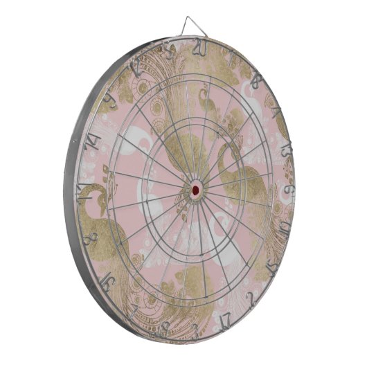 Blush roze wit goud koninklijke pauw vogel dartbord (Voorkant Links)