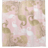Blush roze wit goud koninklijke pauw vogel douchegordijn (Voorkant)