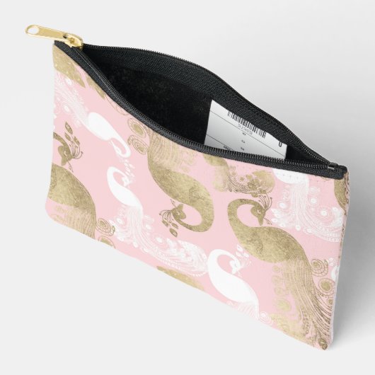 Blush roze wit goud koninklijke pauw vogel etui (Open)