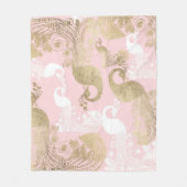 Blush roze wit goud koninklijke pauw vogel fleece deken (Voorkant)