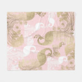 Blush roze wit goud koninklijke pauw vogel fleece deken (Voorkant (Horizontaal))