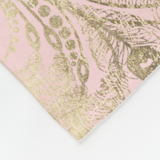 Blush roze wit goud koninklijke pauw vogel fleece deken (Hoek)