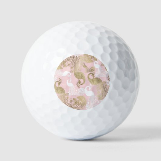 Blush roze wit goud koninklijke pauw vogel golfballen (Voorkant)