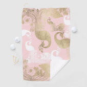 Blush roze wit goud koninklijke pauw vogel golfhanddoek (Insitu)