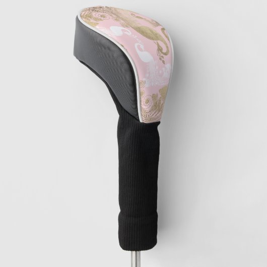 Blush roze wit goud koninklijke pauw vogel golfheadcover (Schuin)