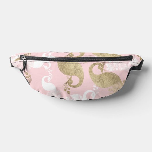 Blush roze wit goud koninklijke pauw vogel heuptasje (Liggend)