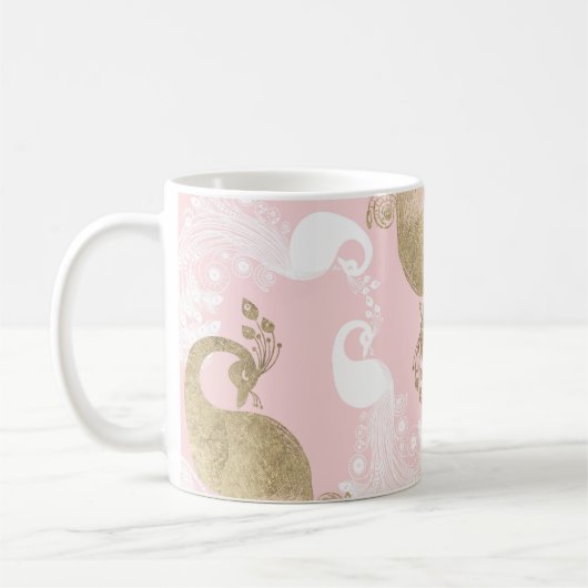 Blush roze wit goud koninklijke pauw vogel koffiemok (Links)