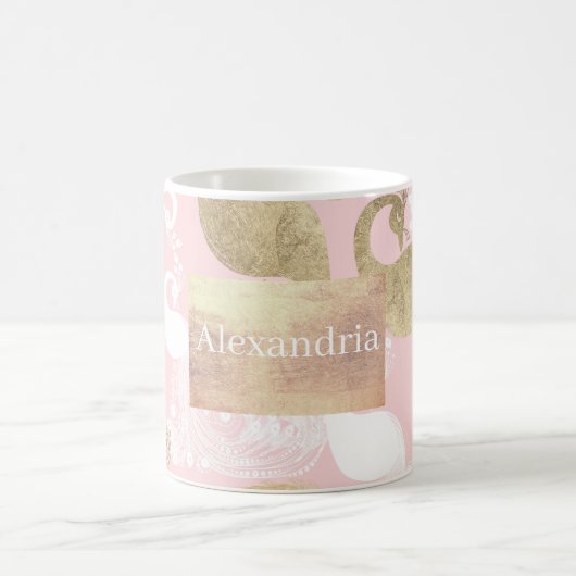 Blush roze wit goud koninklijke pauw vogel koffiemok (Center)