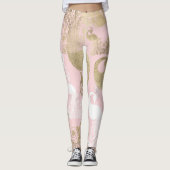 Blush roze wit goud koninklijke pauw vogel leggings (Voorkant)
