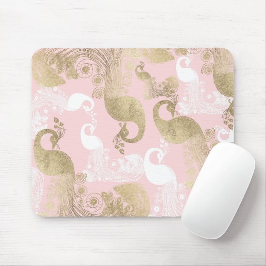 Blush roze wit goud koninklijke pauw vogel muismat (Met muis)